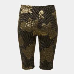 Pre Owned Chanel Black Lurex Camelia Pattern Stretch Jersey Shorts M