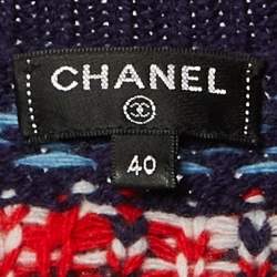 Pre Owned Chanel Navy Blue Coco Neige Wool Crew Neck Jumper M