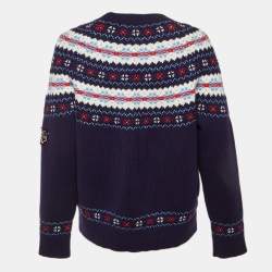 Pre Owned Chanel Navy Blue Coco Neige Wool Crew Neck Jumper M