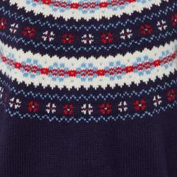 Pre Owned Chanel Navy Blue Coco Neige Wool Crew Neck Jumper M