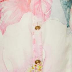 Pre Owned Chanel Multicolor Floral Print Cotton Button Front Sheer Top L