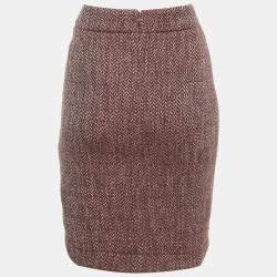 Pre Owned تنورة شانيل جاكار بورجوندي من صوف على شكل قلم رصاص كبيرة