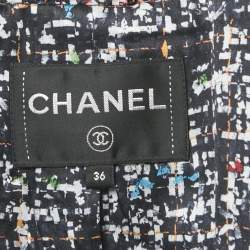 Pre Owned Chanel Blue Single Hook Tweed Ruffled Jacket S