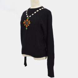 Pre Owned Chanel 95A #44 Round Neck Long Sleeve Knit Top Black