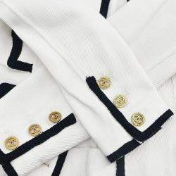 Pre Owned Chanel Single Breasted Collarless Jacket White Size L