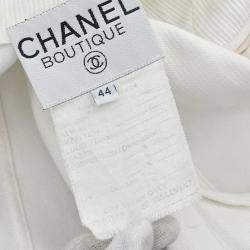 Pre Owned Chanel Single Breasted Collarless Jacket White Size L