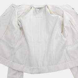 Pre Owned Chanel Single Breasted Collarless Jacket White Size L