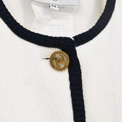 Pre Owned Chanel Single Breasted Collarless Jacket White Size L