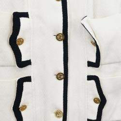 Pre Owned Chanel Single Breasted Collarless Jacket White Size L