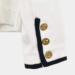 Pre Owned Chanel Single Breasted Collarless Jacket White Size L