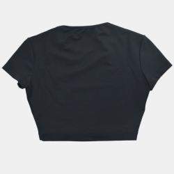Pre Owned Chanel Cropped T-shirt Top Black Size M