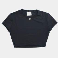 Pre Owned Chanel Cropped T-shirt Top Black Size M