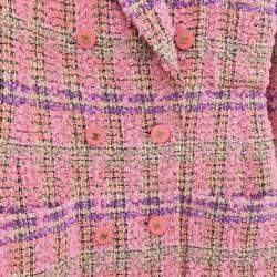 Pre Owned Chanel Double Breasted Jacket Tweed Pink Size S