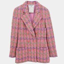 Pre Owned Chanel Double Breasted Jacket Tweed Pink Size S