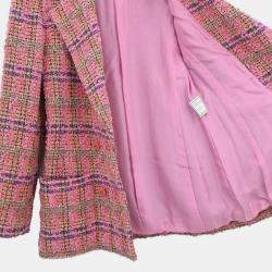 Pre Owned Chanel Double Breasted Jacket Tweed Pink Size S