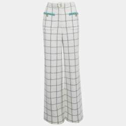 Pre Owned Chanel White Tweed Wide Leg Trousers M
