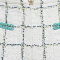 Pre Owned Chanel White Tweed Wide Leg Trousers M