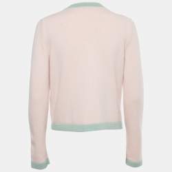 Pre Owned Chanel Pink /Mint Green Cashmere Pocket Front Cardigan M