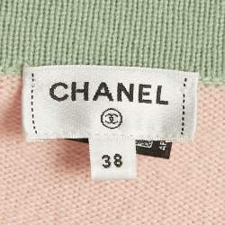Pre Owned Chanel Pink /Mint Green Cashmere Pocket Front Cardigan M