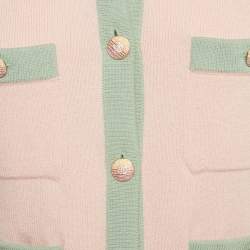 Pre Owned Chanel Pink /Mint Green Cashmere Pocket Front Cardigan M