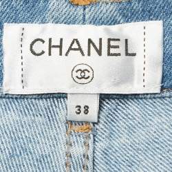 Pre Owned Chanel Blue CC Pattern Denim Sequin Pocket Jeans M/Waist 28"
