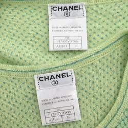 Pre Owned Chanel Ensemble Cardigan Short Sleeve Top Light Green 01C #38