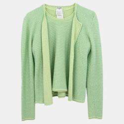 Pre Owned Chanel Ensemble Cardigan Short Sleeve Top Light Green 01C #38