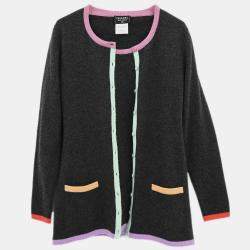 Pre Owned Chanel Ensemble Cardigan Short Sleeve Top Gray 98C #40