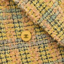 Pre Owned Chanel Double Breasted Jacket Tweed Yellow 94A #36