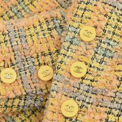 Pre Owned Chanel Double Breasted Jacket Tweed Yellow 94A #36