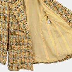 Pre Owned Chanel Double Breasted Jacket Tweed Yellow 94A #36
