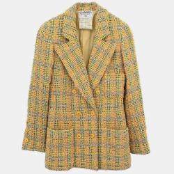 Pre Owned Chanel Double Breasted Jacket Tweed Yellow 94A #36