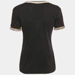 Pre Owned Chanel Black Braided Trim Jersey T-Shirt S