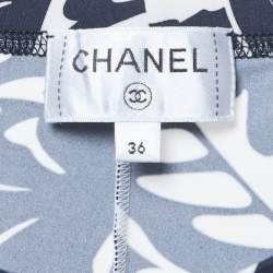 Pre Owned Chanel Navy Blue/White Floral Print Jersey Biker Shorts S