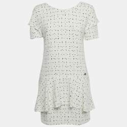 Pre Owned Chanel White Patterned Tweed Flared Mini Dress M