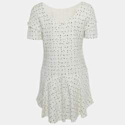 Pre Owned Chanel White Patterned Tweed Flared Mini Dress M