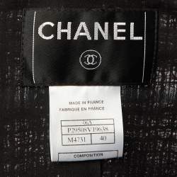 Pre Owned Chanel Black/Purple Tweed Belted Long Jacket M 