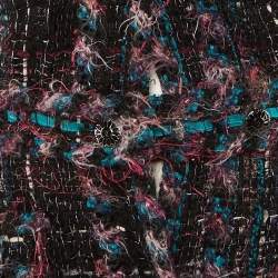 Pre Owned Chanel Black/Purple Tweed Belted Long Jacket M 