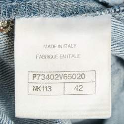 Pre Owned Chanel Blue Pattered Denim Slim Fit Jeans L Waist 27"