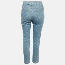 Pre Owned Chanel Blue Pattered Denim Slim Fit Jeans L Waist 27"