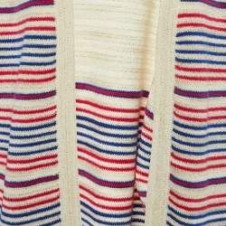 Pre Owned Chanel Ivory Striped Lurex Linen & Cashmere Open Front Cardigan XL