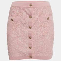 Pre Owned Chanel Baby Pink Rose Patterned Cotton Blend Mini Skirt S 