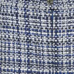 Pre Owned Chanel Blue /White Tweed Frayed Hem Mini Shorts M