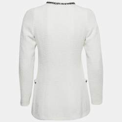 Pre Owned Chanel White Tweed Open Front Jacket S