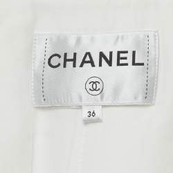 Pre Owned Chanel White Tweed Open Front Jacket S
