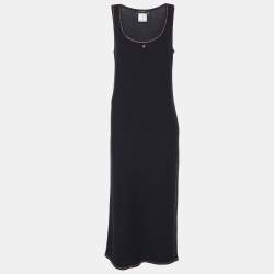 Pre Owned Chanel Navy Blue Rib Knit Sleeveless Midi Dress M