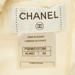 Pre Owned Chanel White Tweed Pencil Skirt S