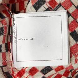 مملوكة مسبقًا Chanel Red CC Check Print Silk Belted Midi Dress M