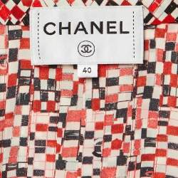 مملوكة مسبقًا Chanel Red CC Check Print Silk Belted Midi Dress M