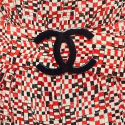 مملوكة مسبقًا Chanel Red CC Check Print Silk Belted Midi Dress M